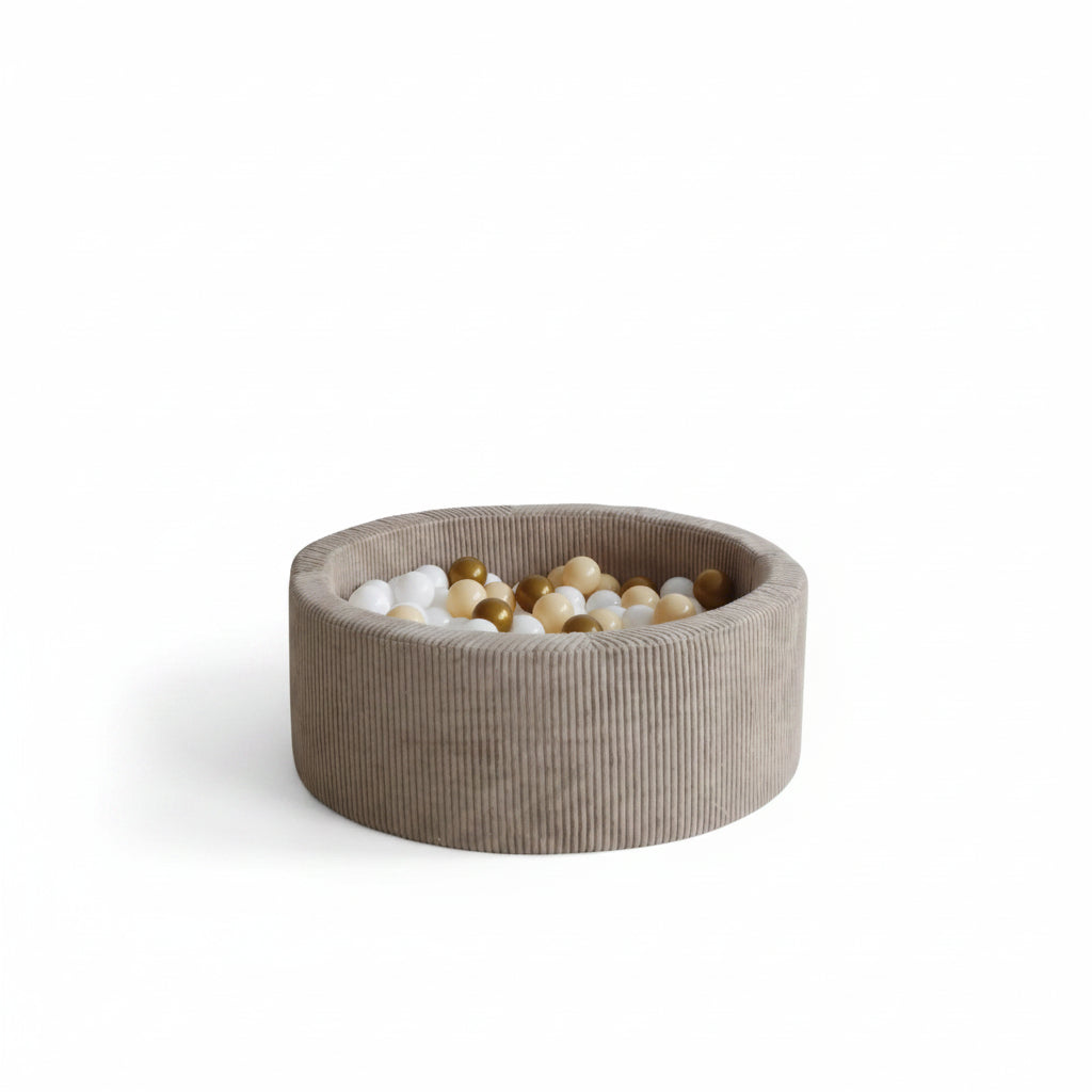 Monio for Kids Beige Corduroy Round Ball Pit — hero product image showing warm beige corduroy texture