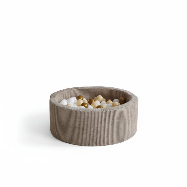 Monio for Kids Beige Corduroy Round Ball Pit — hero product image showing warm beige corduroy texture