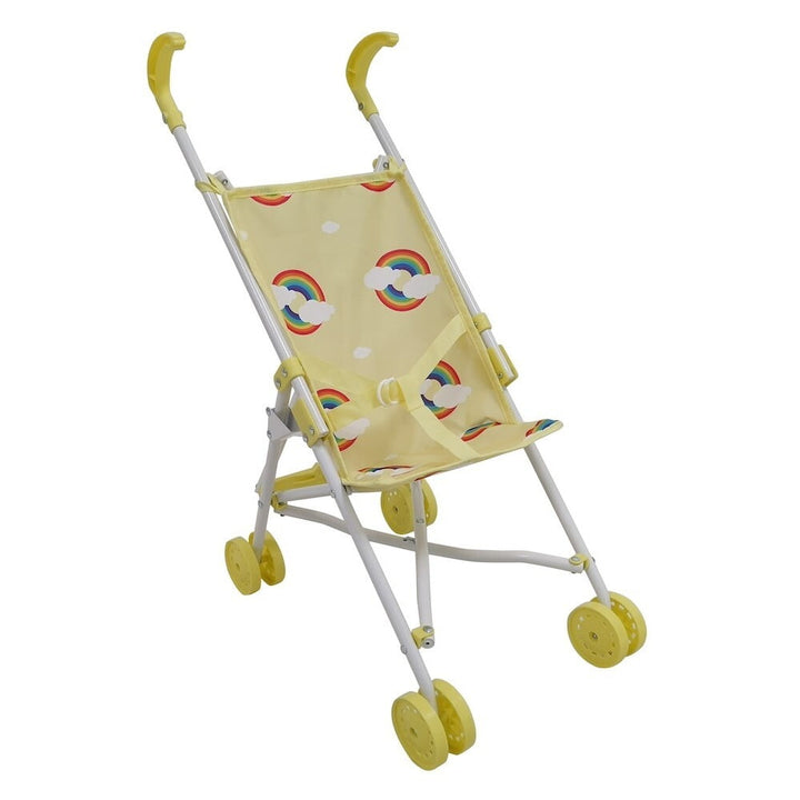 Roma Rupert Umbrella Buggy in Primrose, rainbow print fabric, side view