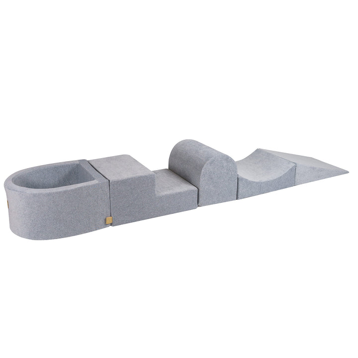 MeowBaby Soft Play Ball Pit Mini - Velvet, Light Grey foam playset with built-in ball pit