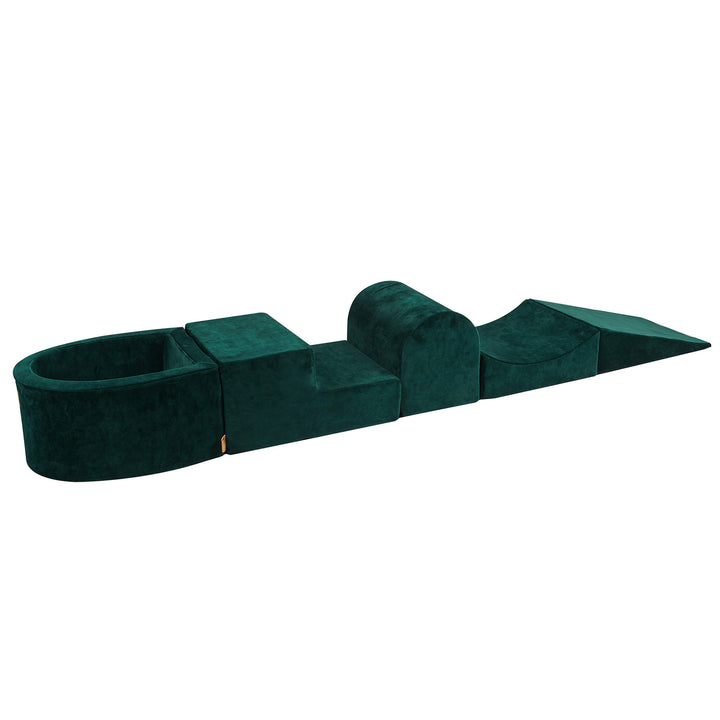 MeowBaby Soft Play Ball Pit Mini - Velvet, Dark Green foam playset with built-in ball pit