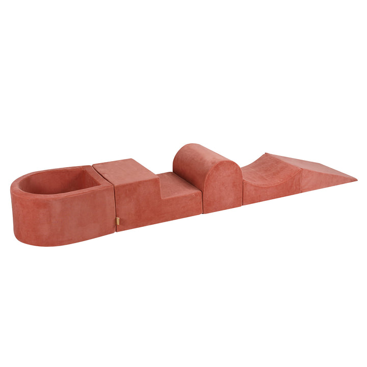 MeowBaby Soft Play Ball Pit Mini - Velvet, Marsala Red foam playset with built-in ball pit