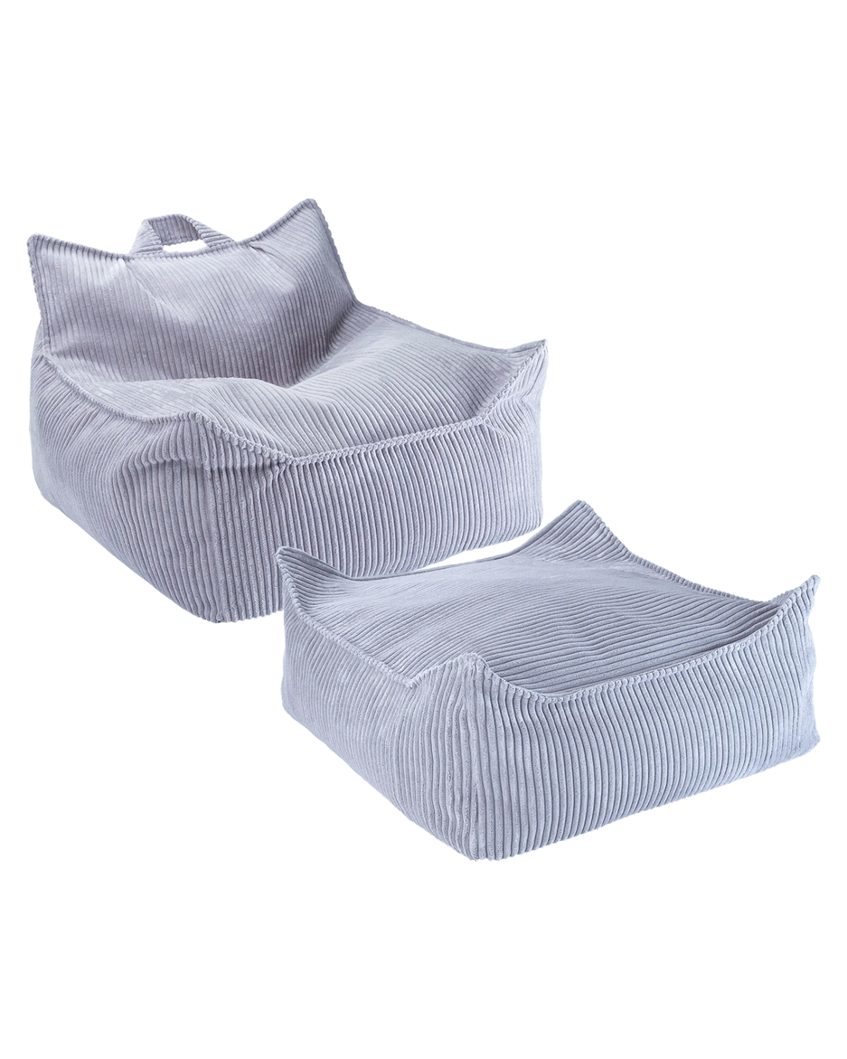 Light blue Wigiwama ribbed beanbag chair and square ottoman product image