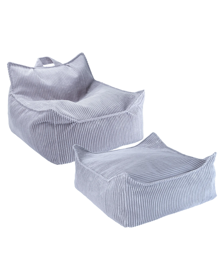 Light blue Wigiwama ribbed beanbag chair and square ottoman product image