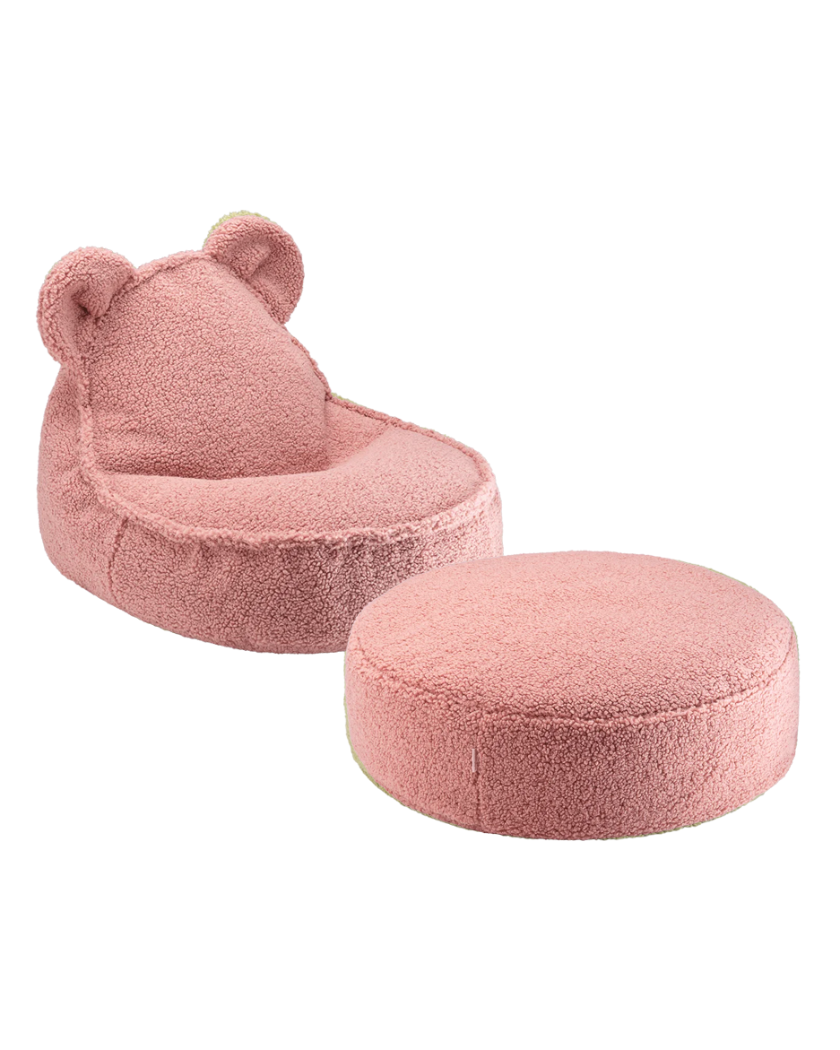 Blush pink Wigiwama bear chair and coordinating round ottoman set