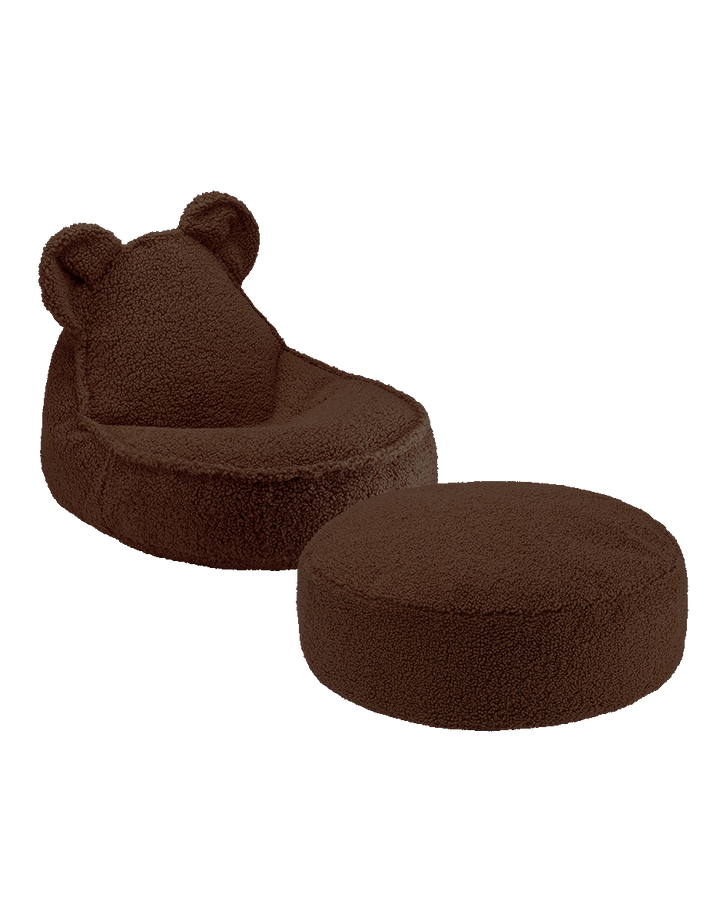 Taupe Wigiwama bear chair and round ottoman in neutral tone