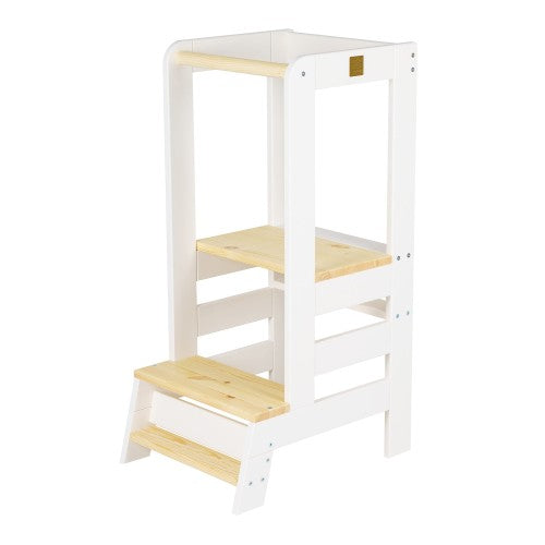 MeowBaby Wooden Learning Tower in White with Natural Elements
