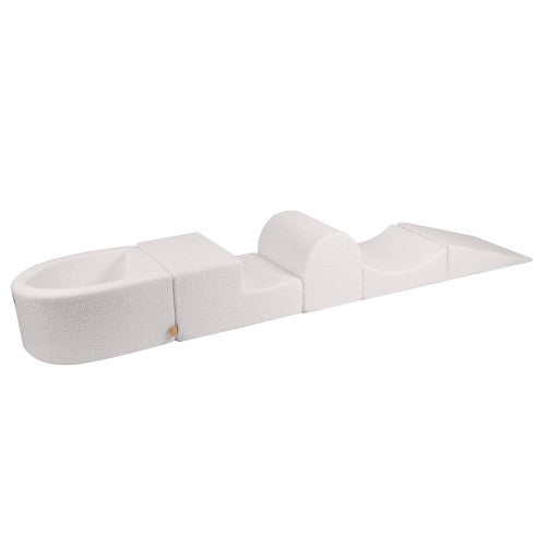 MeowBaby Soft Play Ball Pit Mini - Boucle, White foam playset with built-in ball pit