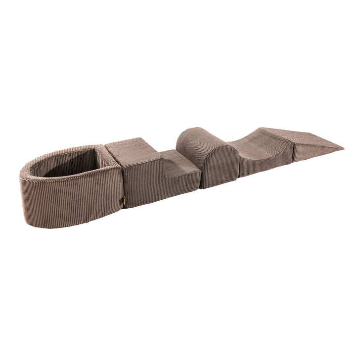 MeowBaby Soft Play Ball Pit Mini - Aesthetic, Brown corduroy foam playset with built-in ball pit