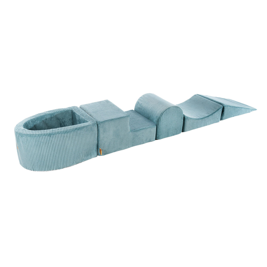 MeowBaby Soft Play Ball Pit Mini - Aesthetic, Turquoise corduroy foam playset with built-in ball pit