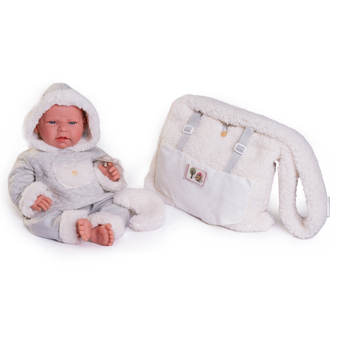 Antonio Juan Newborn Lea Doll with Fleece Baby Carrier, 42cm, product photo on white background