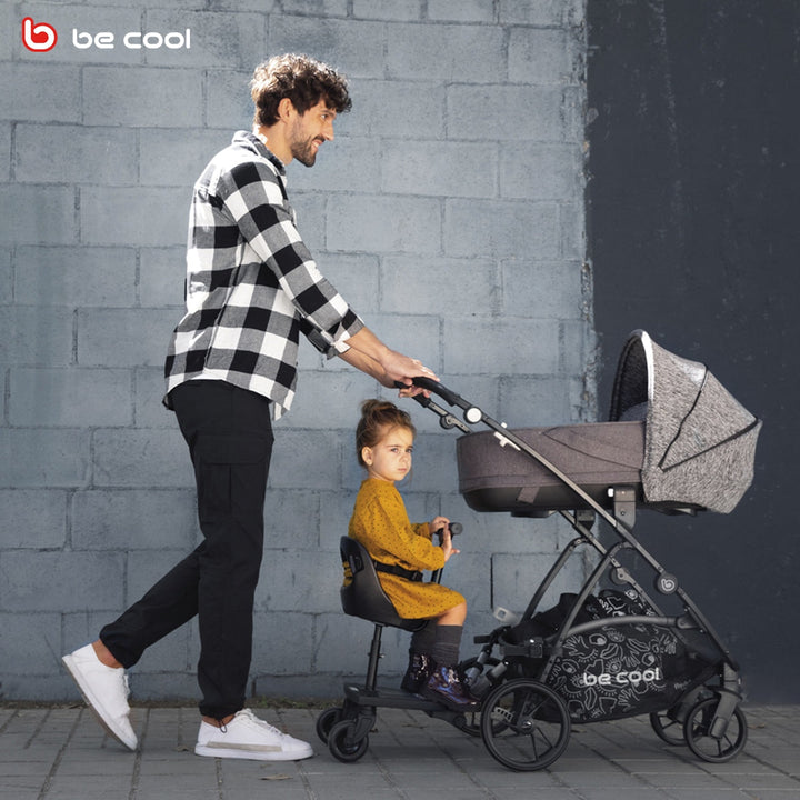 Be Cool Skate + Seat bundle showing the seat unit with three-point safety harness detail