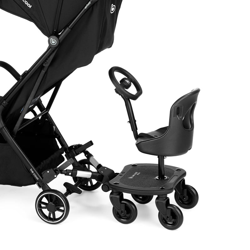 Be Cool 4ride + Seat bundle side view showing platform height and seat position with harness