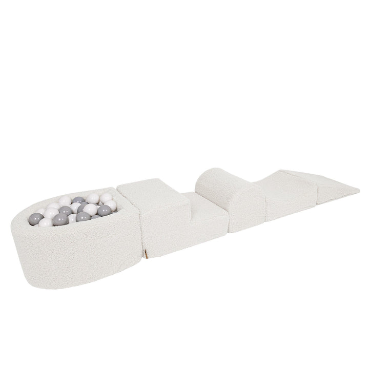 MeowBaby Soft Play Ball Pit Mini - Bearly, Cream teddy foam playset with built-in ball pit