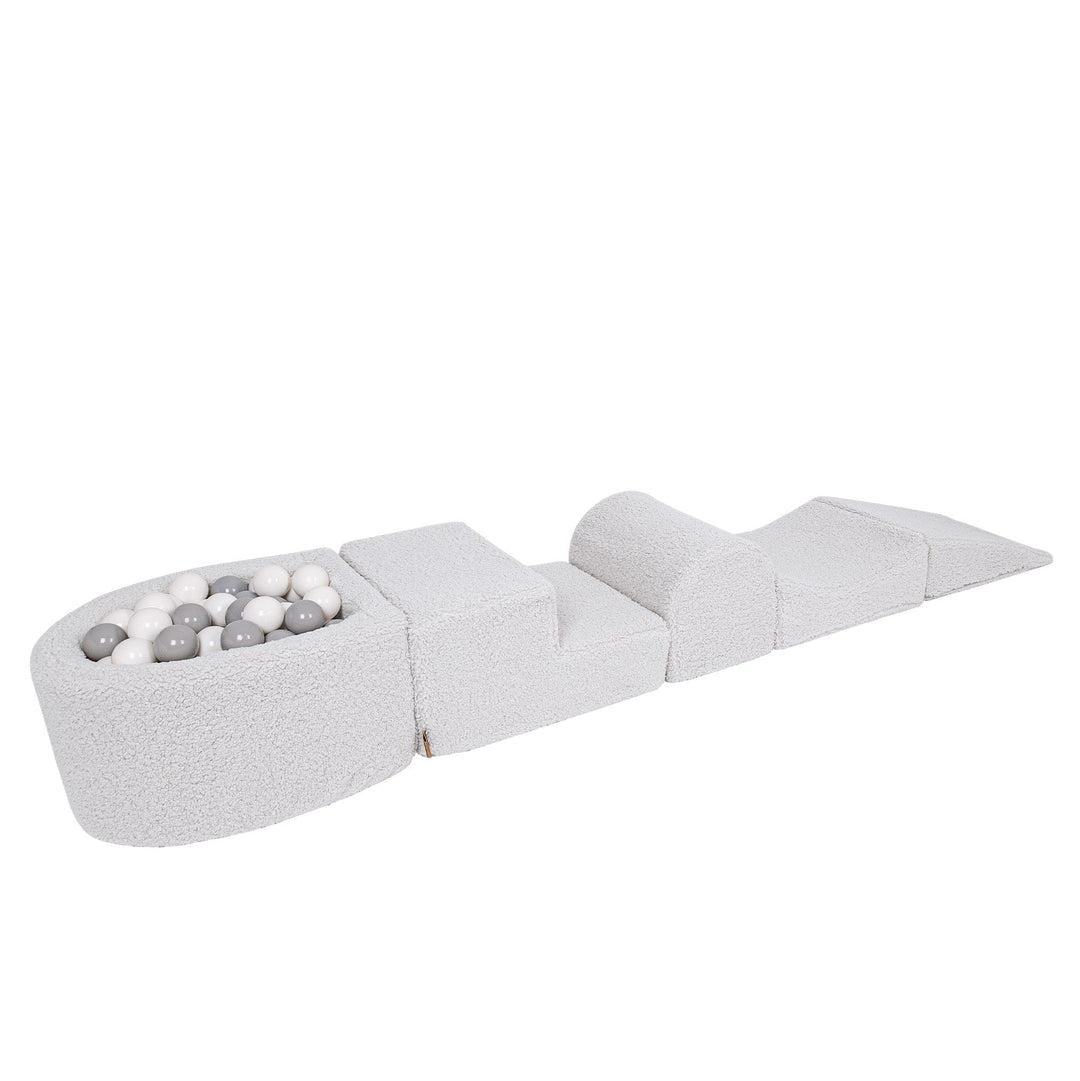 MeowBaby Soft Play Ball Pit Mini - Bearly, Off White teddy foam playset with built-in ball pit