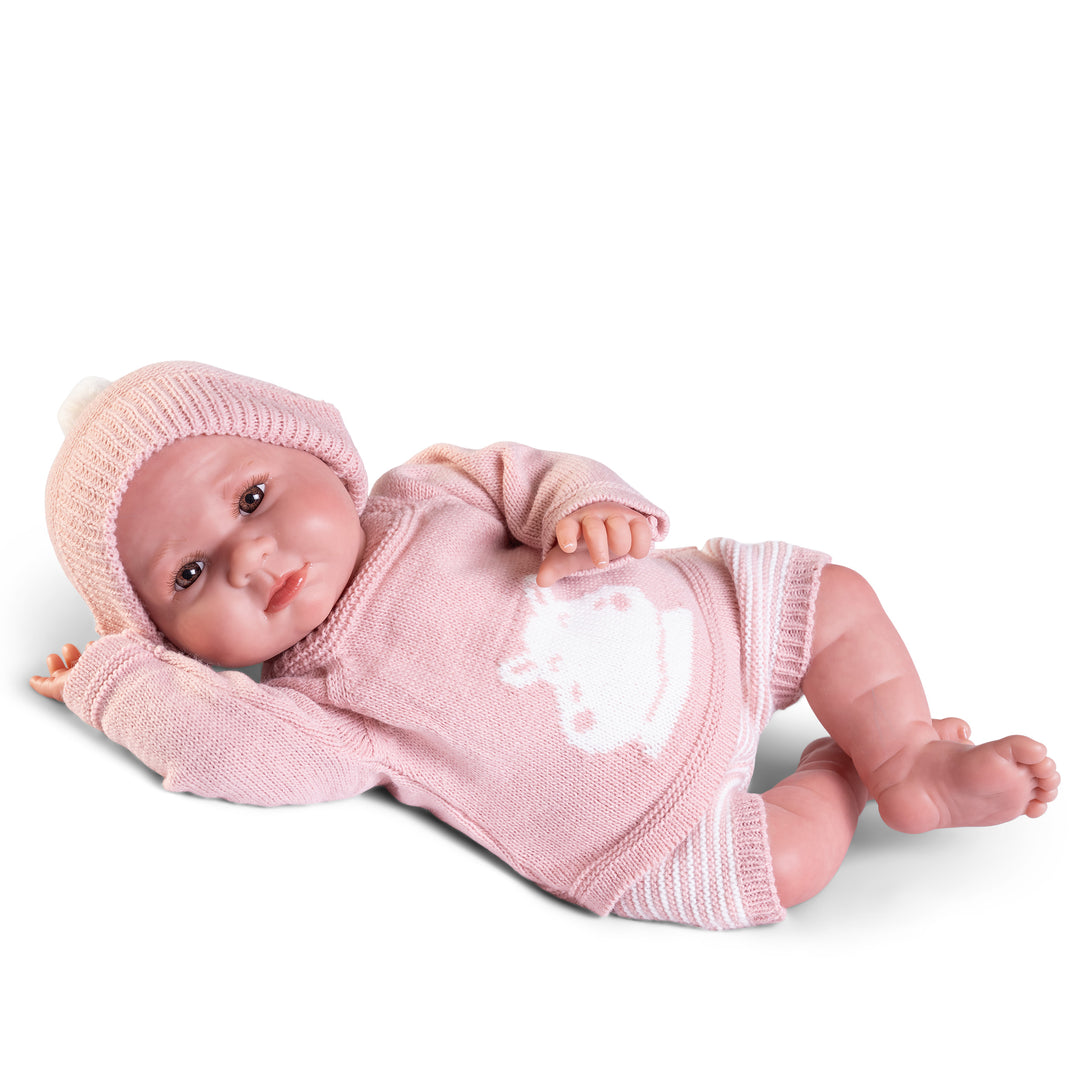 Antonio Juan Luca Lifelike Reborn Doll, 42cm, front-facing product photo showing full body and outfit