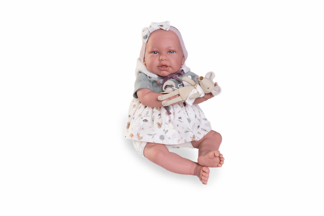 Antonio Juan Reborn Daniela Doll with Plush Toy, 52cm, additional angle showing outfit and plush toy detail