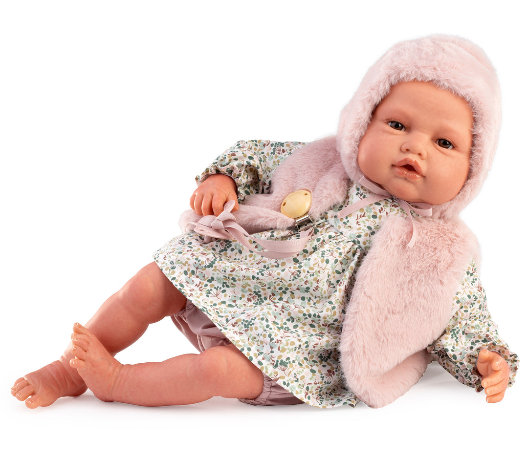 Antonio Juan Fur Reborn Doll, 50cm, front-facing product photo showing the fur outer layer and face detail