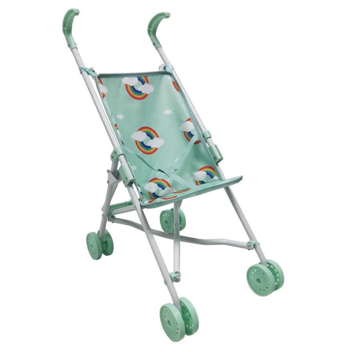 Roma Rupert Umbrella Buggy in Mint, rainbow print fabric, side view