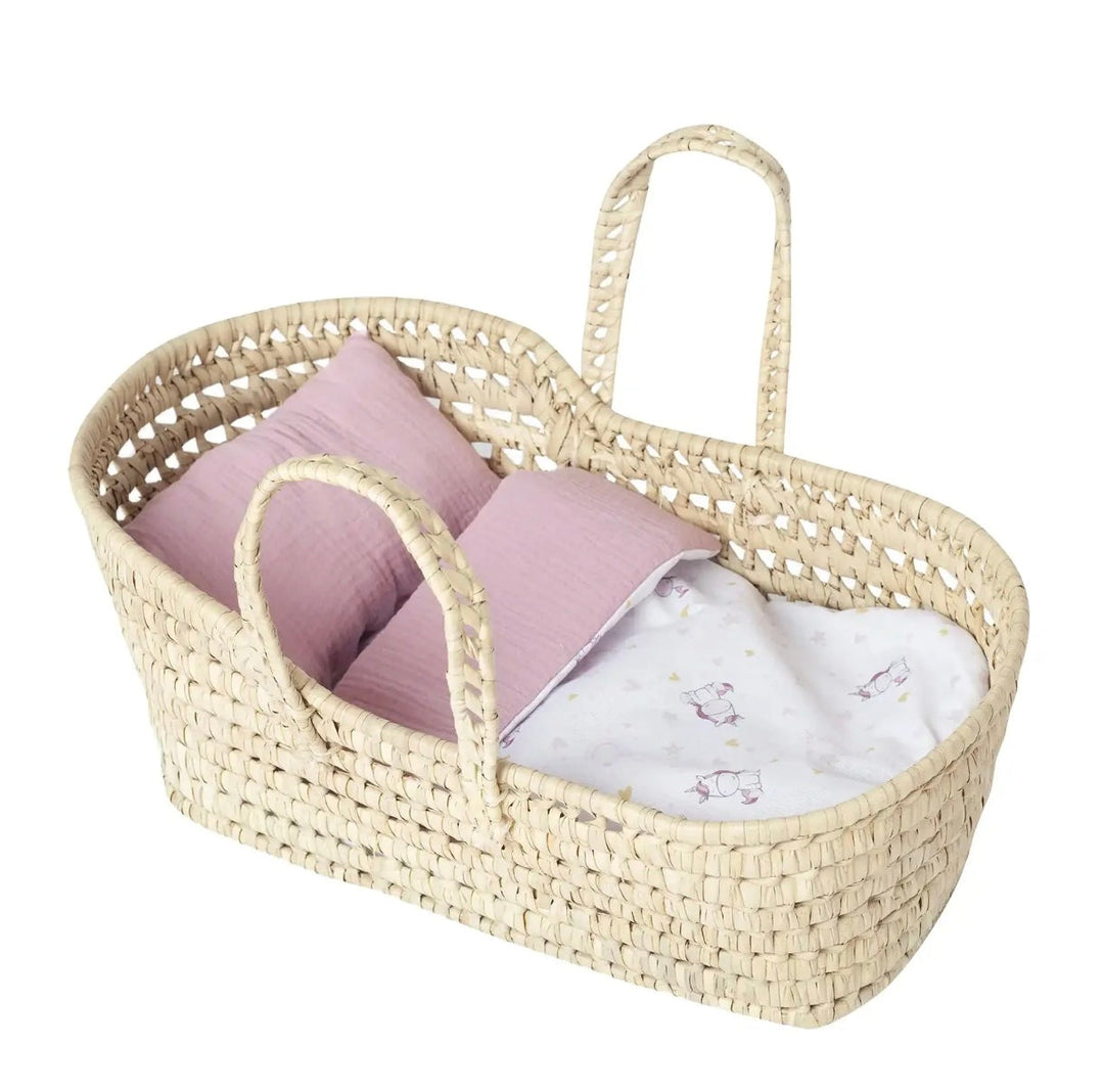 Antonio Juan Palm Moses Basket, Unicorn, for Dolls up to 42cm, product photo on white background