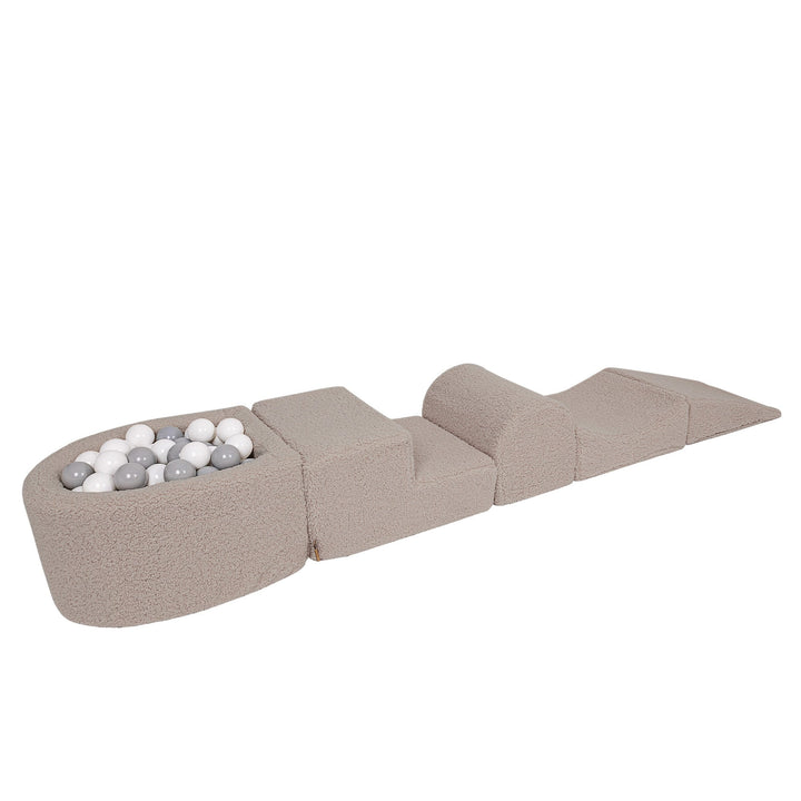 MeowBaby Soft Play Ball Pit Mini - Bearly, Light Gray teddy foam playset with built-in ball pit