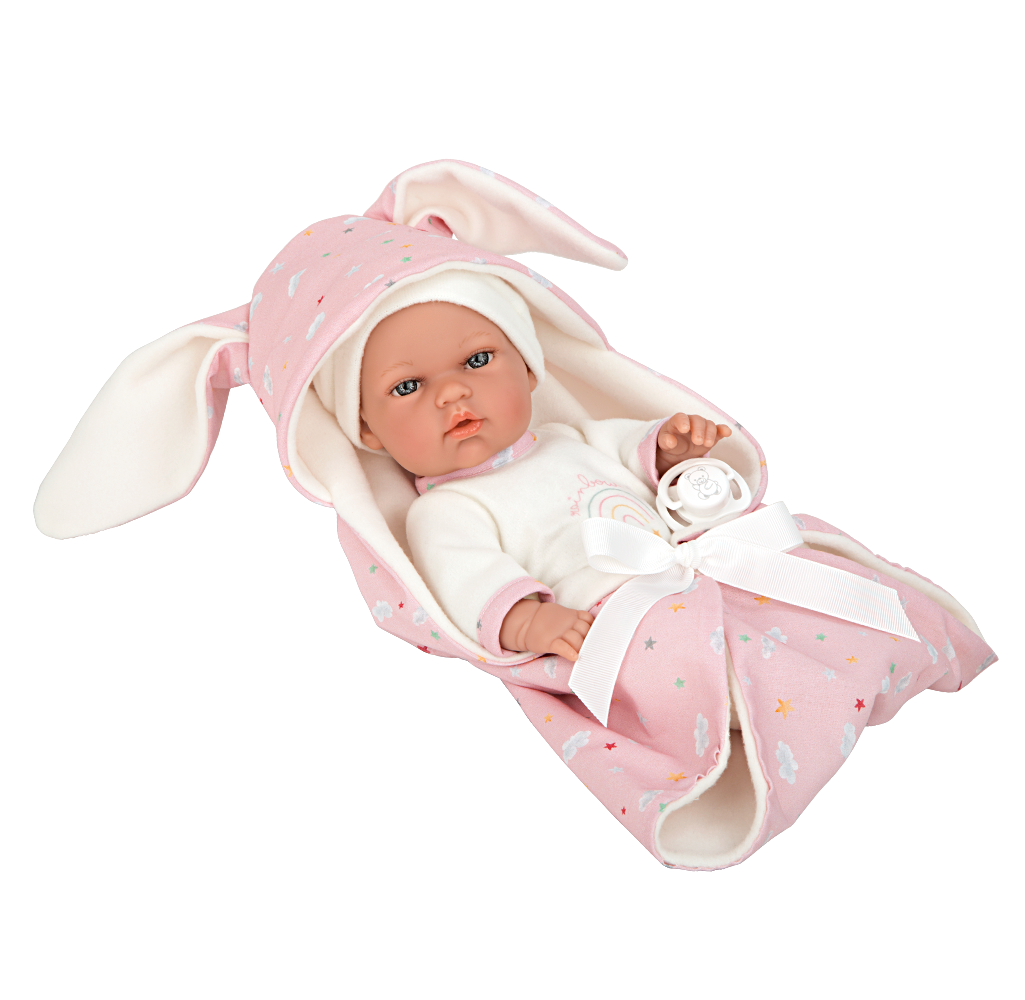 Arias Elegance Bunny Doll with Blanket and Dummy, Pink, 30cm, product photo on white background