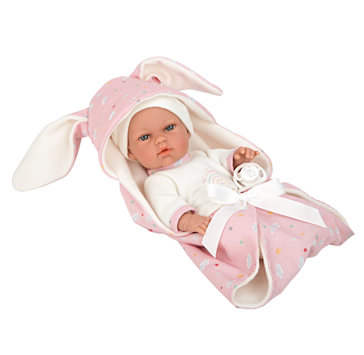 Arias Elegance Bunny Doll with Blanket and Dummy, Pink, 30cm, product photo on white background
