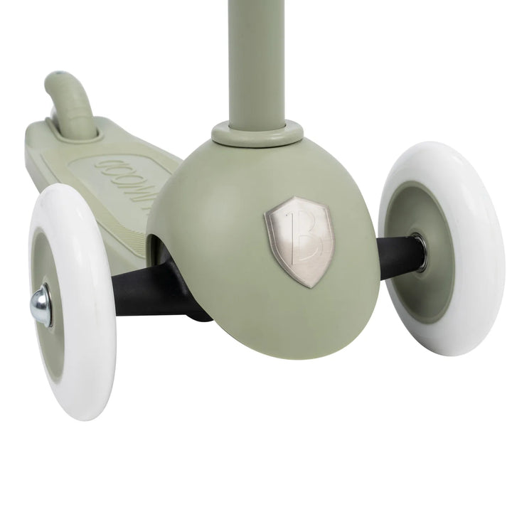 Steering joint close-up showing metal clamp mechanism connecting stem to base