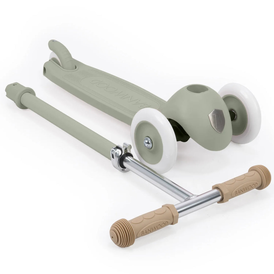 Wooden handlebar pair showing dual textured grips and grooved knob detail