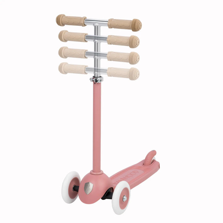 Underside view showing three wheels and mechanical brake assembly detail