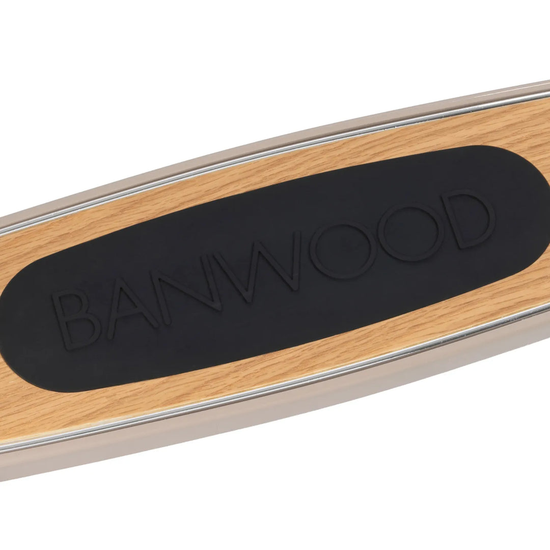 Oak scooter deck detail with embossed Banwood branding