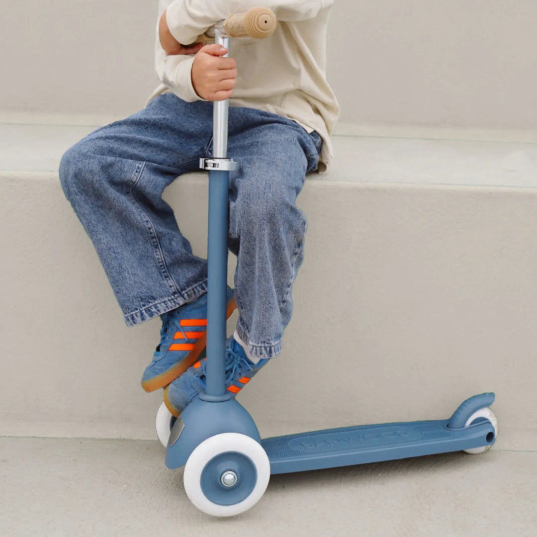 Close-up of wooden handlebar grip in child&