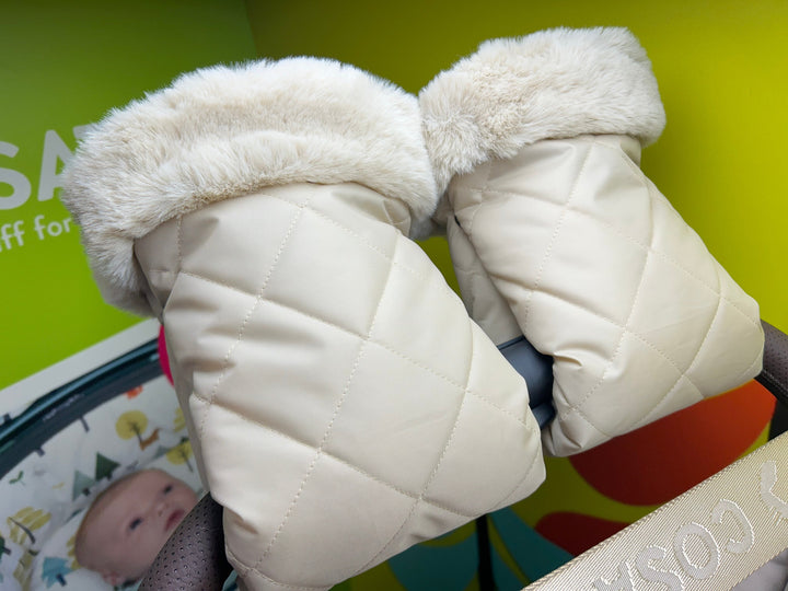 Roma Pram Fur Hand Mitts pair, feather colourway