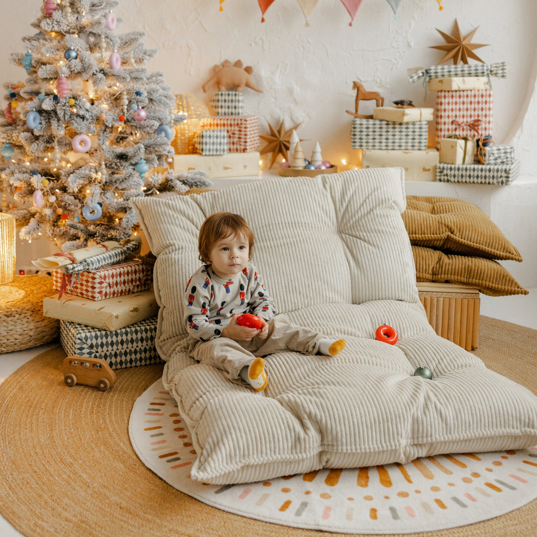 MINICAMP ecru tufted floor cushion, product photo