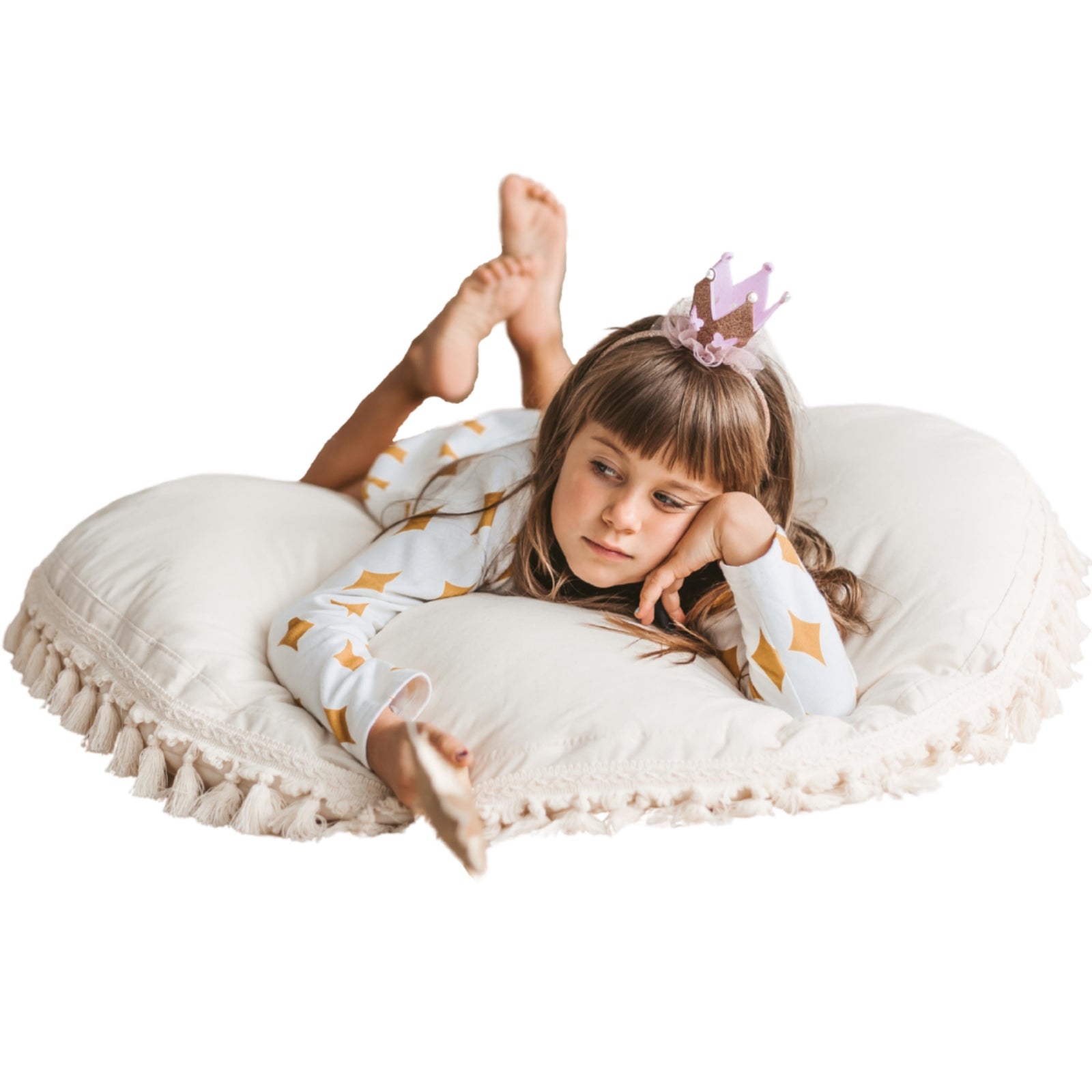 MINICAMP Large Floor Cushion with Tassels in Ecru