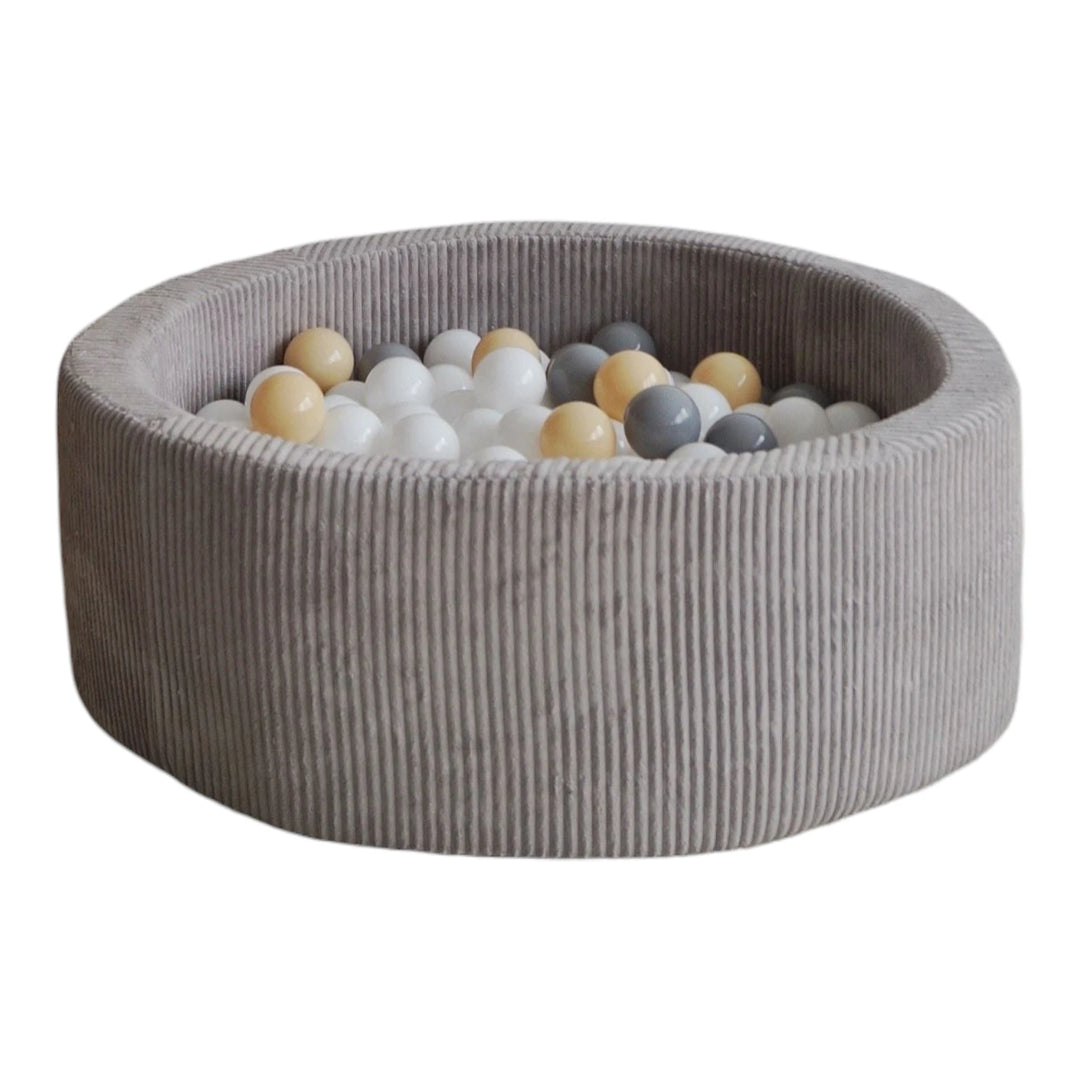 Monio for Kids Grey Corduroy Round Ball Pit — product image showing full form and grey corduroy cover