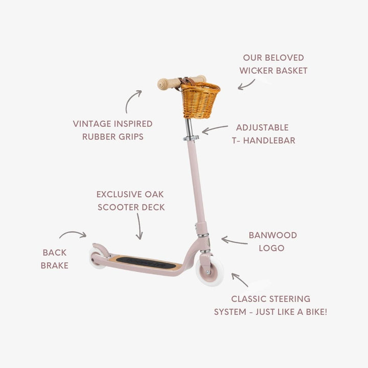 Banwood Maxi Scooter feature diagram with product specifications labelled