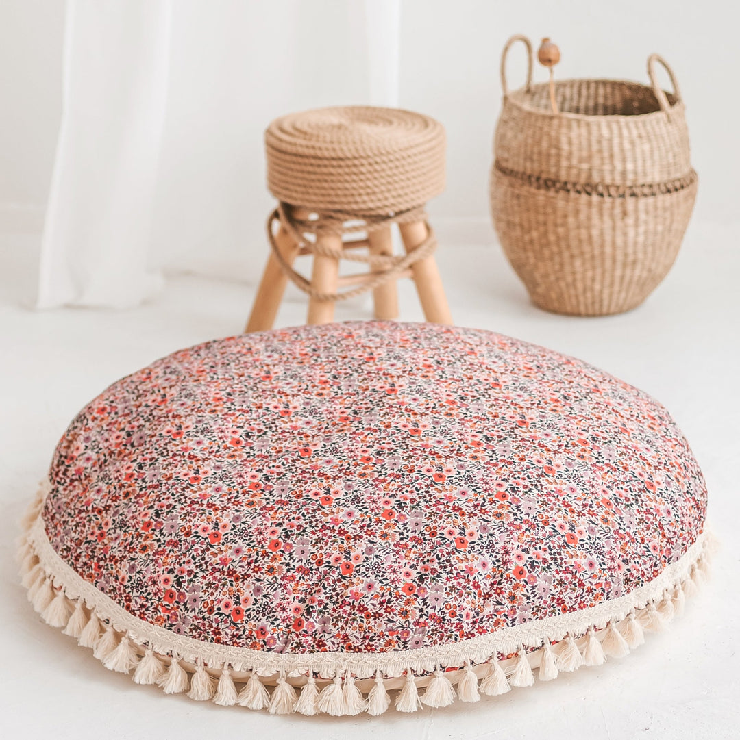 MINICAMP rose floral floor cushion, detail view