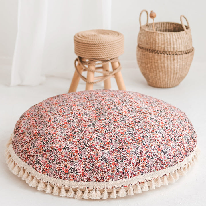 MINICAMP rose floral floor cushion, detail view