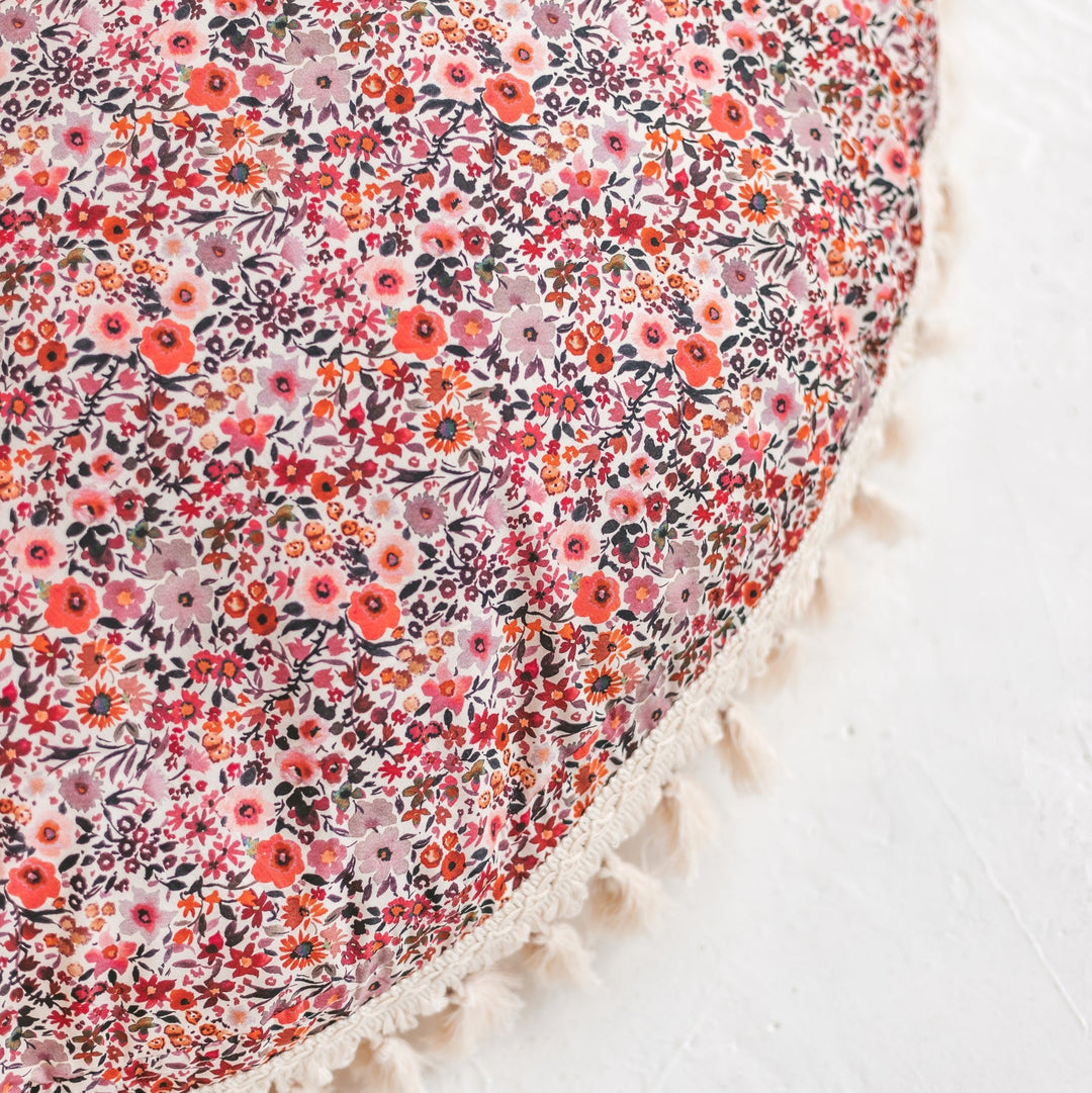 MINICAMP rose floral floor cushion, angled view