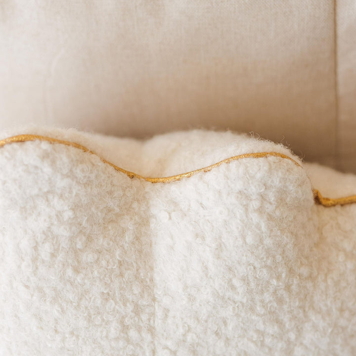 Ecru bouclé starfish cushion, side view showing star points