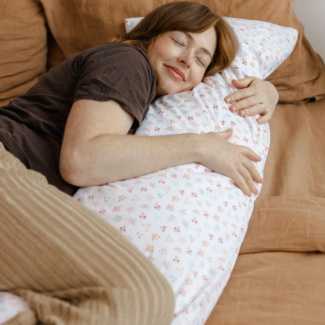 MINICAMP Full Body Pillow, Milk White floral organic cotton cover, product photograph
