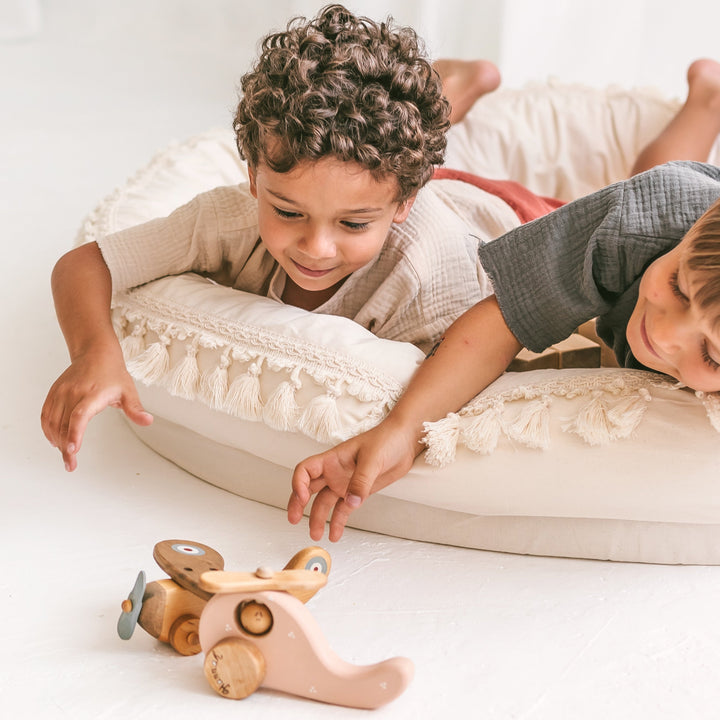 MINICAMP Large Round Nest Play Mat and Kids Lounger in Ecru