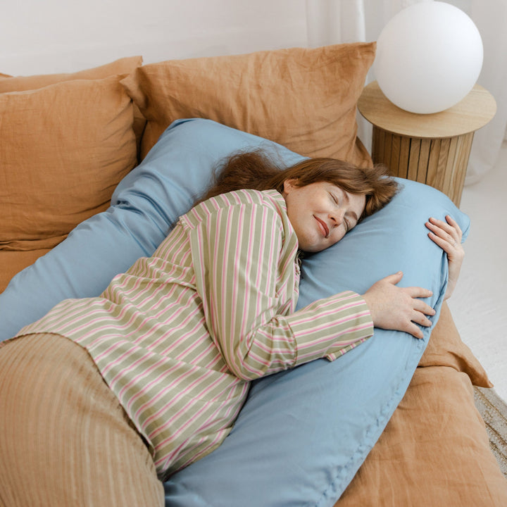 MINICAMP U-shaped pregnancy pillow in stone blue, product photograph