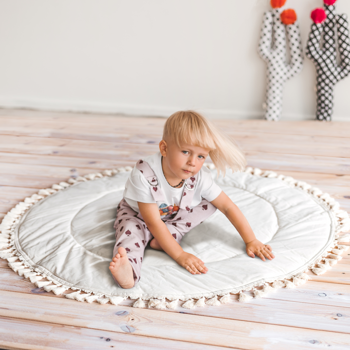 MINICAMP Padded Kids Play Mat in Ecru with Tassels