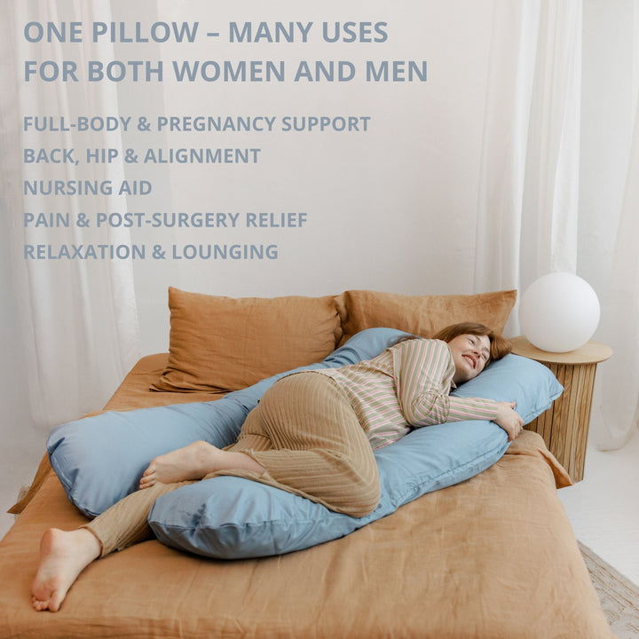 MINICAMP U-shaped pregnancy pillow in stone blue, detail view
