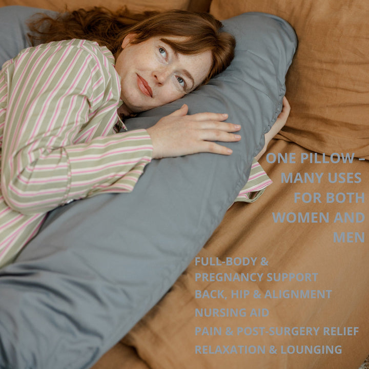 MINICAMP U-shaped pregnancy pillow in stone grey, detail view