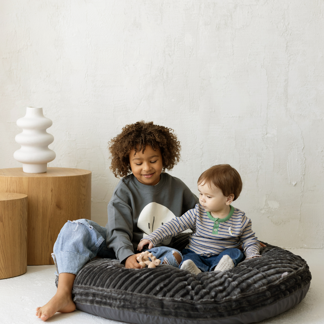 MINICAMP dark grey corduroy floor cushion, top view