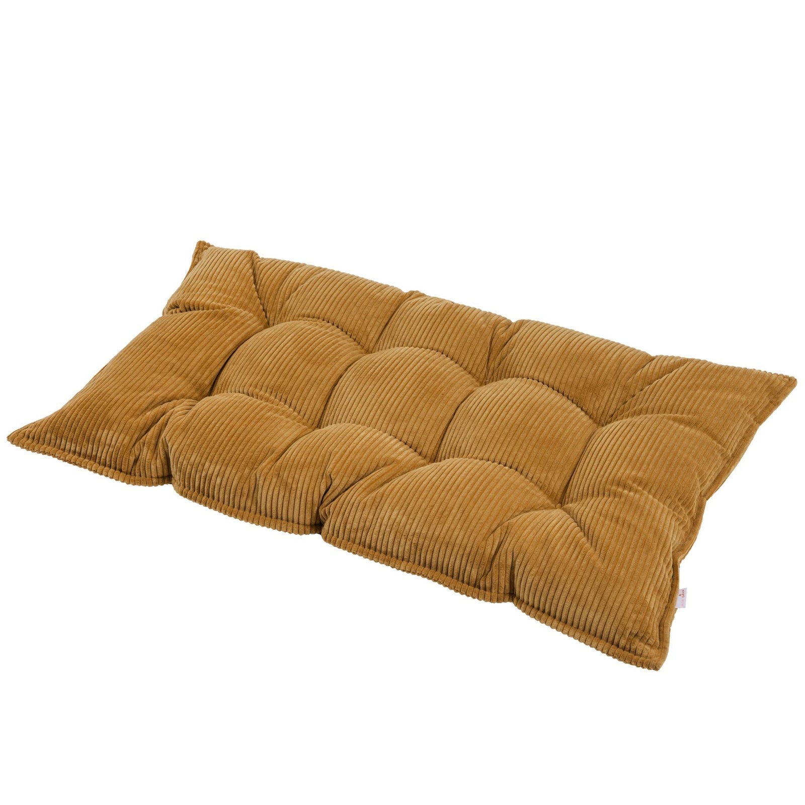 MINICAMP tufted corduroy floor cushion, French style pillow in mustard, studio product photo