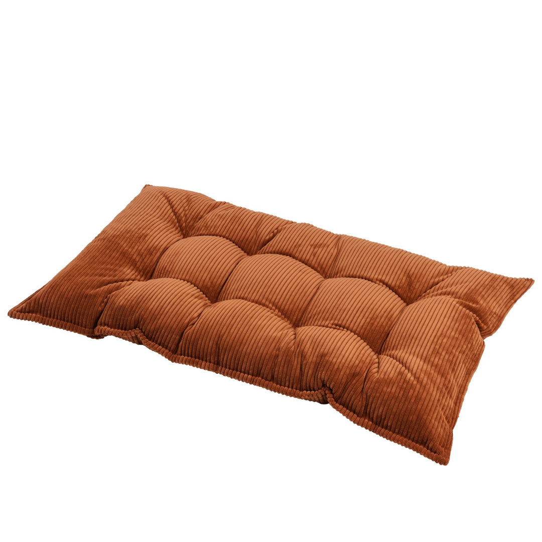 MINICAMP tufted corduroy floor cushion, French style pillow in terracotta, studio product photo